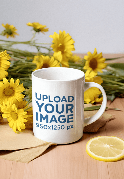 Ai Created Mockup Of A Coffee Mug Placed In Front Of Chamomile Flowers