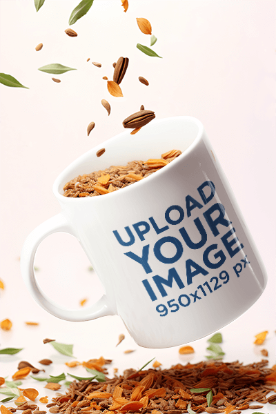 Ai Generated Mockup Of A Floating Coffee Mug Surrounded By Leaves