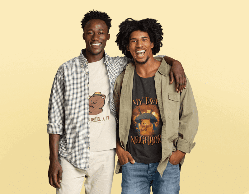 Basic Tee Mockup Of Two Happy Friends Wearing Overshirts At A Studio M20434 R El2 (1) (2)