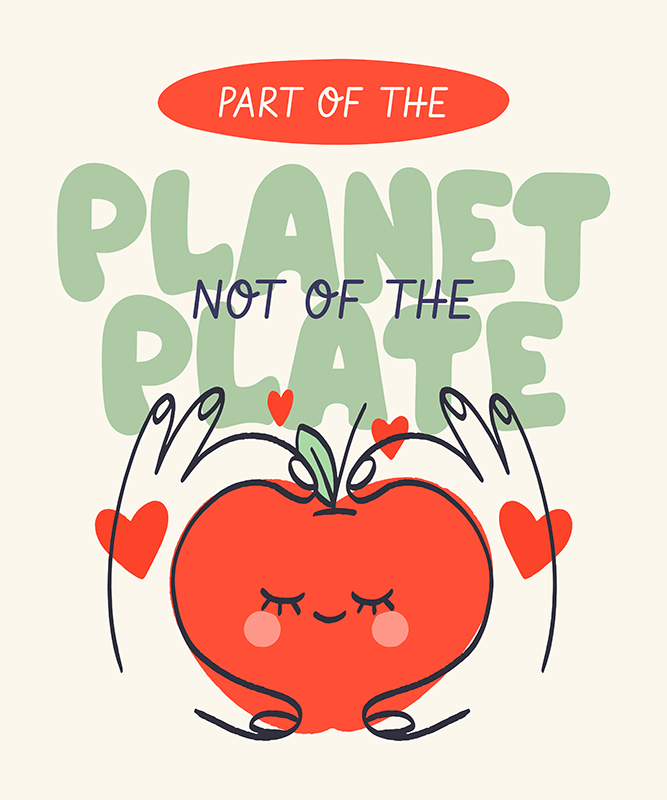 Cartoonish T Shirt Design Maker Featuring An Apple And A Vegan Quote