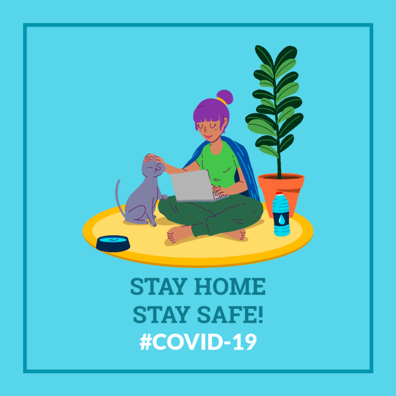 Coronavirus Awareness Facebook Post Design Maker Featuring An Illustration Of A Woman At Home