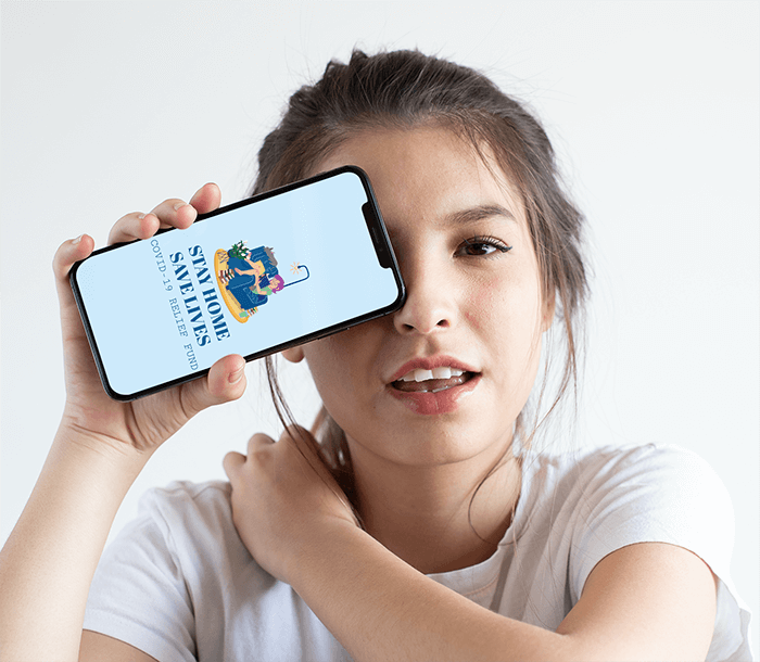 Mockup Of A Girl Covering One Eye With Her Iphone