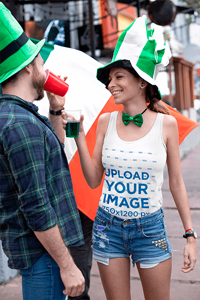 Mockup Of A Woman Wearing A Tank Top And Having Fun On Saint Patrick S Day