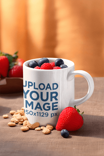 Mockup Of An Ai Generated Coffee Mug Filled With Berries And Raspberries