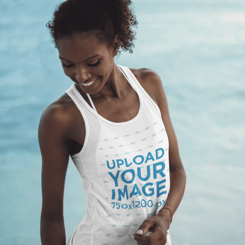 Tank Top Mockup Of A Young Woman At The Beach