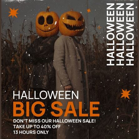 Instagram Post Maker For A Halloween Sale Featuring Pumpkin Masked Characters