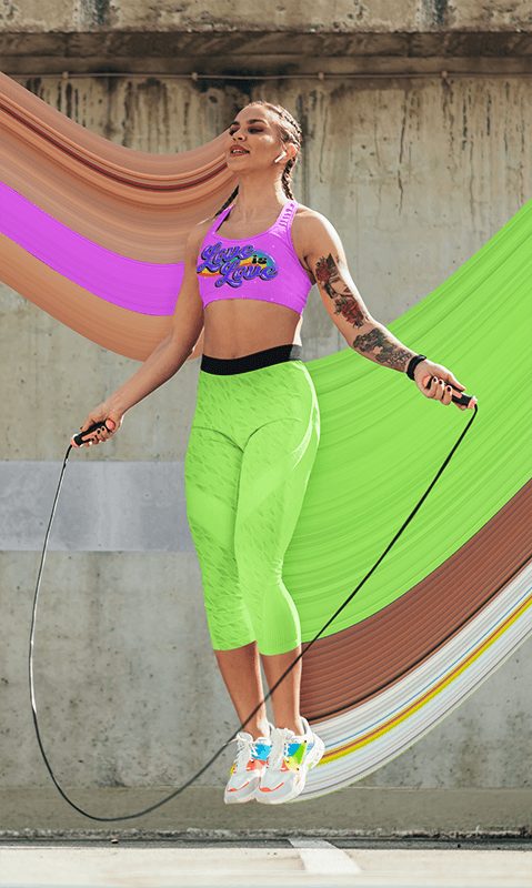 Kinetic Mockup Of A Fitness Woman Wearing A Sports Bra And Jumping The Rope