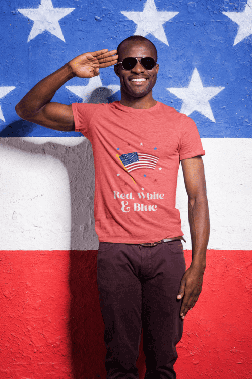 Labor Day Mockup Of A Cheerful Man Wearing A T Shirt And Doing A Military Salute M13457 R El2