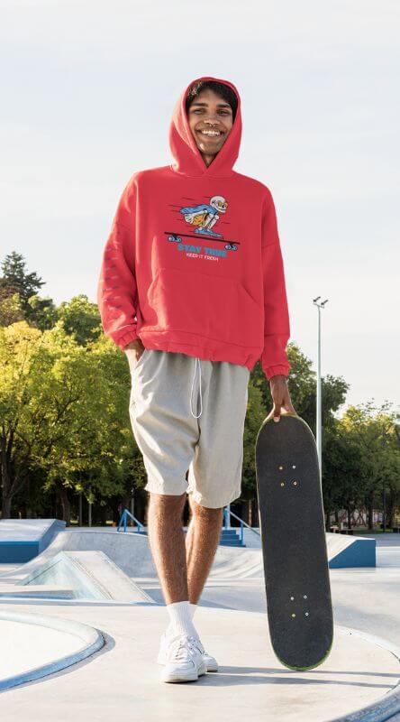 Pullover Hoodie Mockup Of A Smiling Man Holding A Skateboard