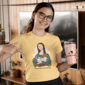 T Shirt Mockup Of A Woman Holding A Travel Mug