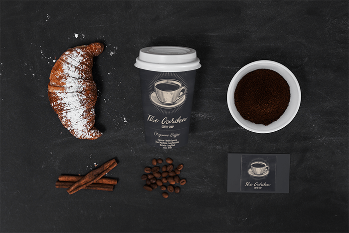 Coffee Cup Mockup Featuring Business Cards And A Croissant