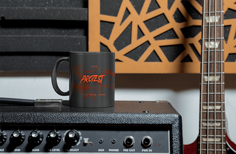 Mug Mockup With Rock Band Logo