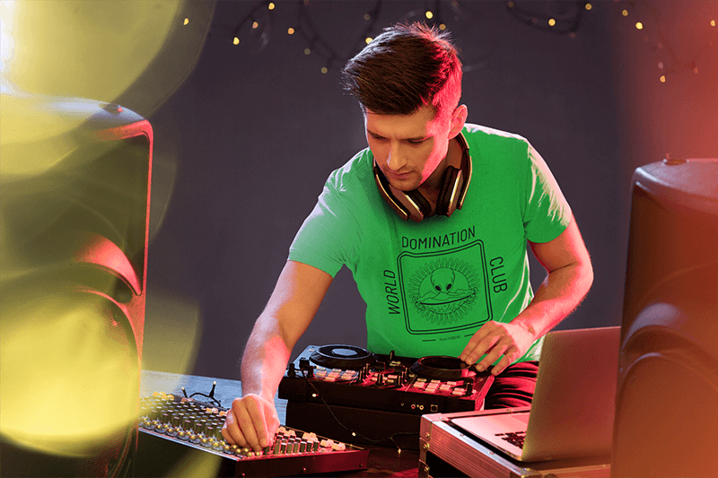 T Shirt Mockup Of A Male Dj On Stage