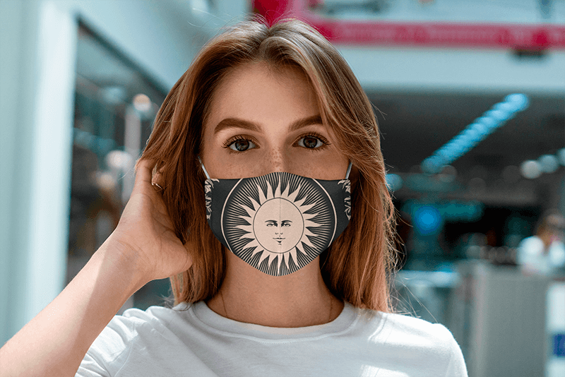 Mockup Featuring A Serious Young Woman Wearing A Sublimated Face Mask