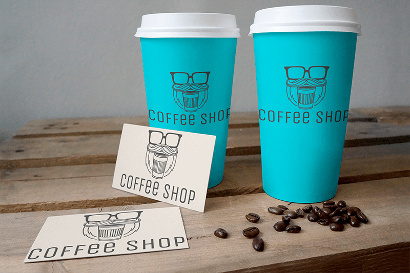 Mockup Of Two Coffee Cups And Two Business Cards