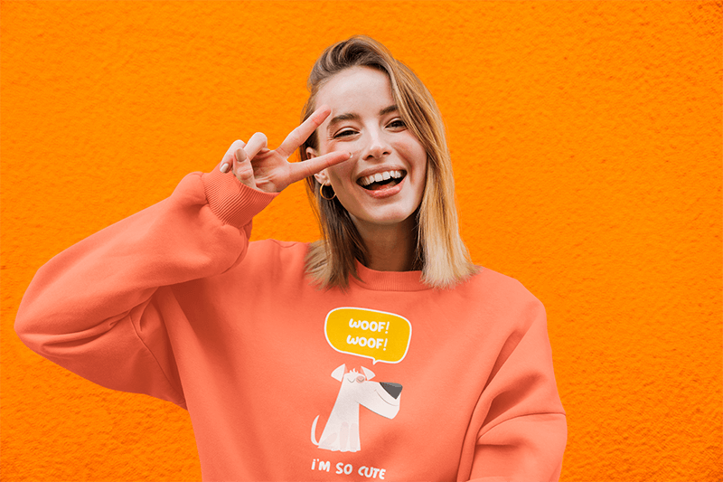 Crewneck Sweatshirt Mockup Of A Happy Woman Doing A Peace Sign 39822 R El2