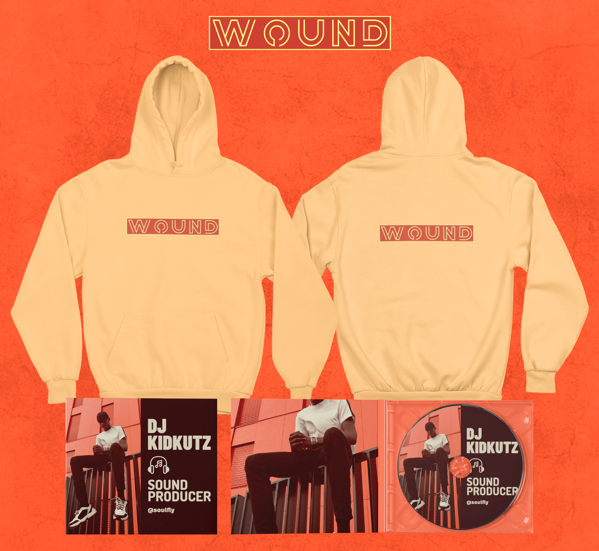 Merch Bundle Mockup Featuring A Both Sides View Hoodie And Two Digipaks