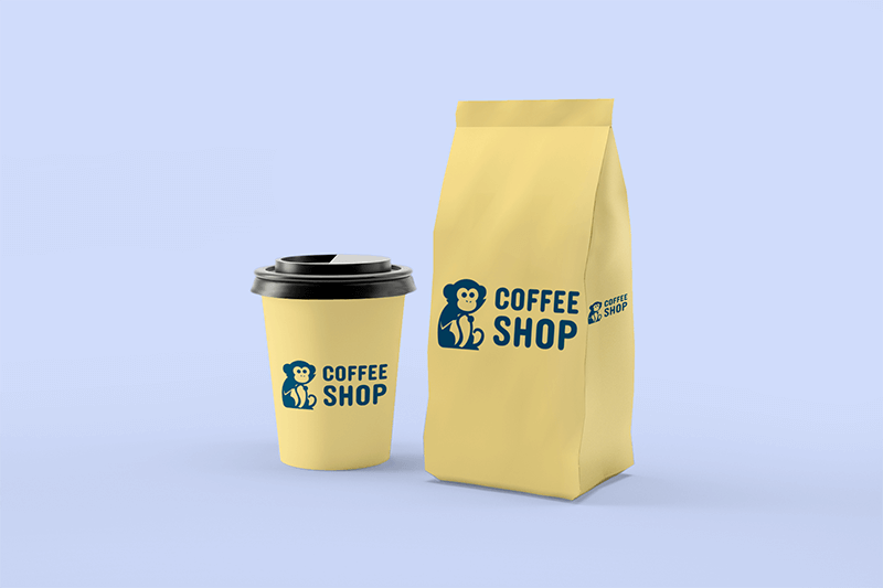 Mockup Of A Coffe Cup Placed Next To A Coffee Bag Packaging