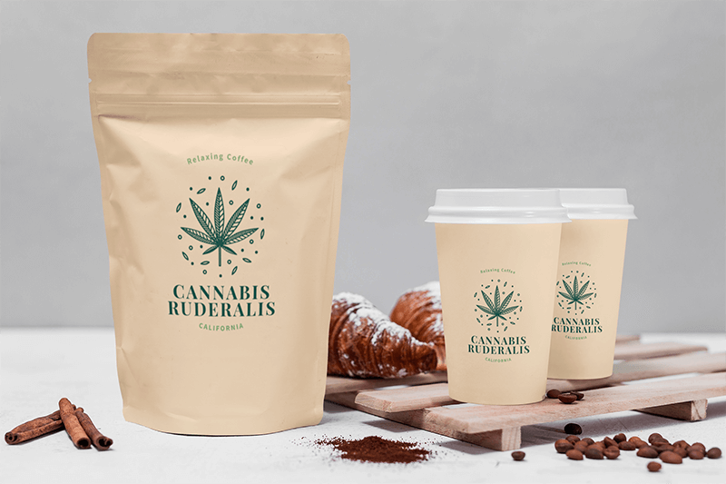 Packaging Mockup Featuring A Zip Bag And Two Coffee Cups