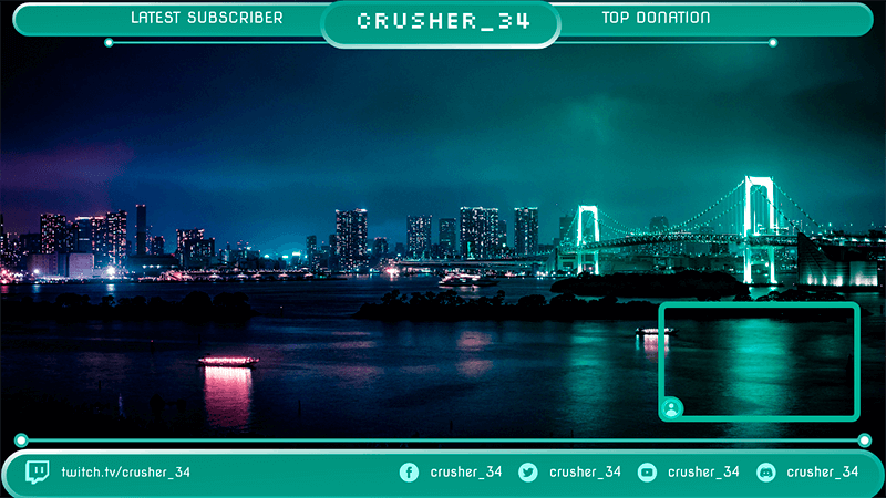 Twitch Overlay Maker Featuring A Live Cam Panel With A Night Skyline