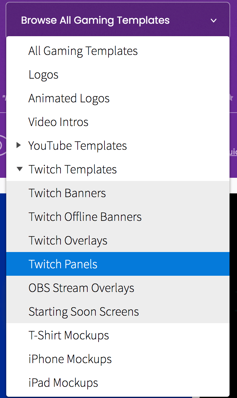 Twitch Panel Drop Down Menu