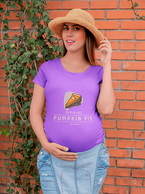 T Shirt Mockup Of A Pregnant Woman Posing In Front Of A Brick Wall 26666