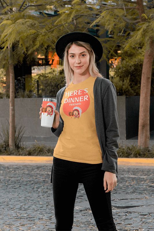 T Shirt Mockup Of A Stylish Woman Holding A Travel Mug