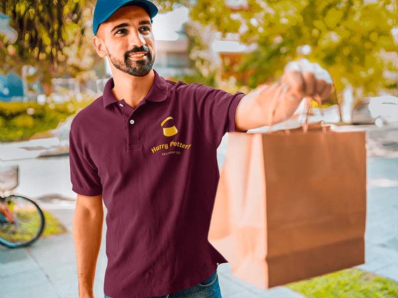 Polo Shirt Mockup Of A Man Delivering Food