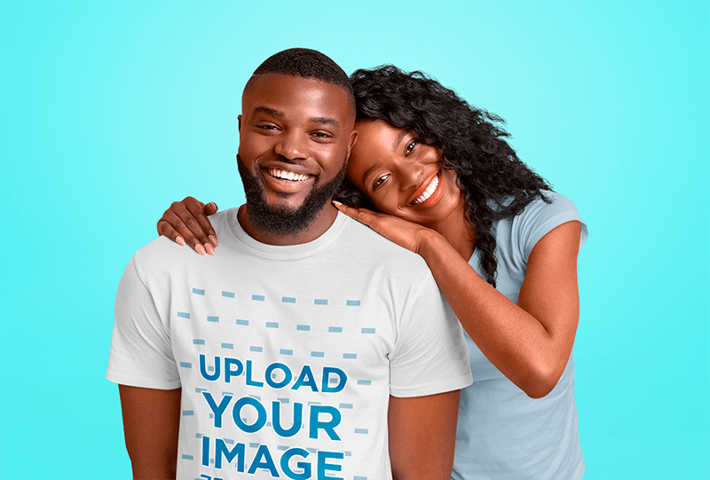 Copia De T Shirt Mockup Of A Bearded Man Posing With His Girlfriend
