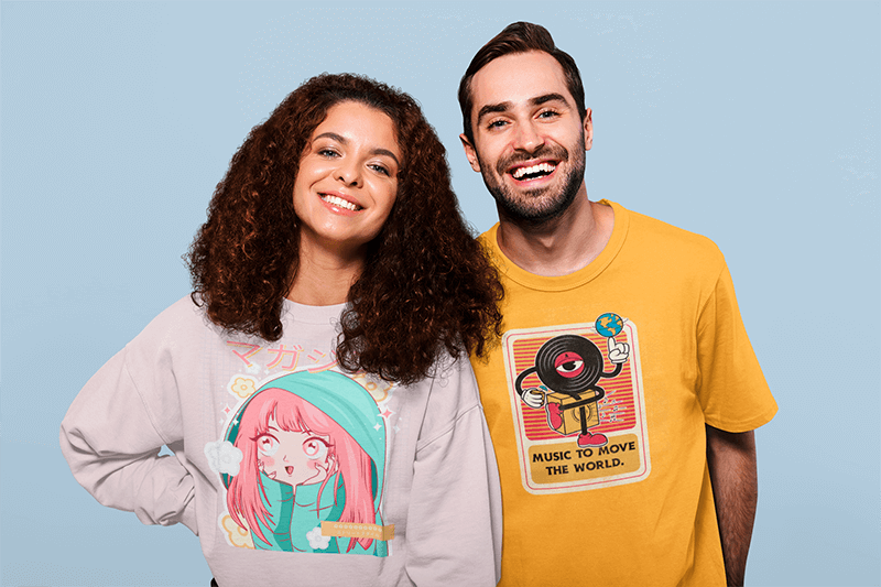 Studio Mockup Of A Man Wearing A Tee And A Woman Wearing A Sweatshirt