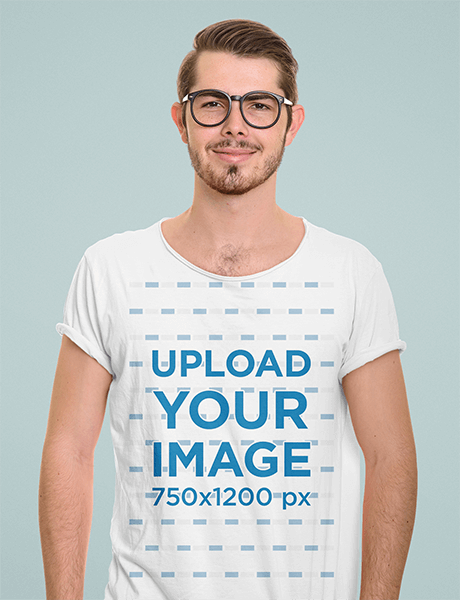 T Shirt Mockup Featuring A Man With Glasses At A Studio