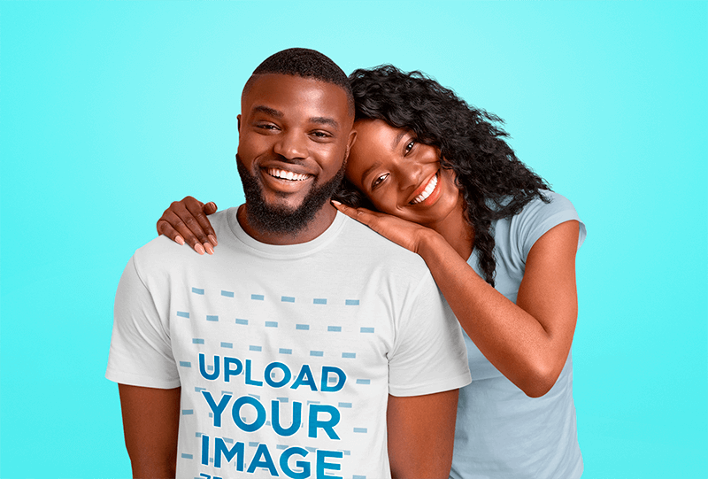 T Shirt Mockup Of A Bearded Man Posing With His Girlfriend At A Studio