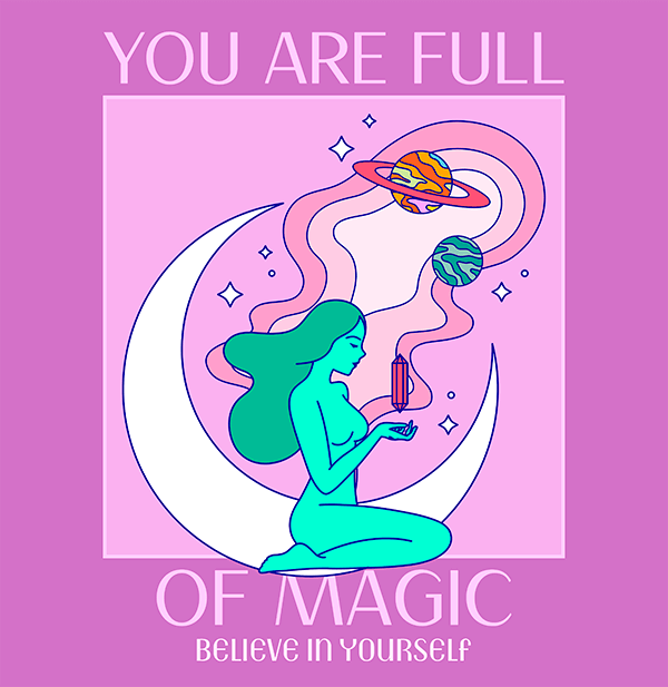 Design Featuring A Magic Quote And A Woman Illustration and representing color as a element of design