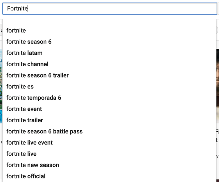 A google search looking for the keyword fortnite