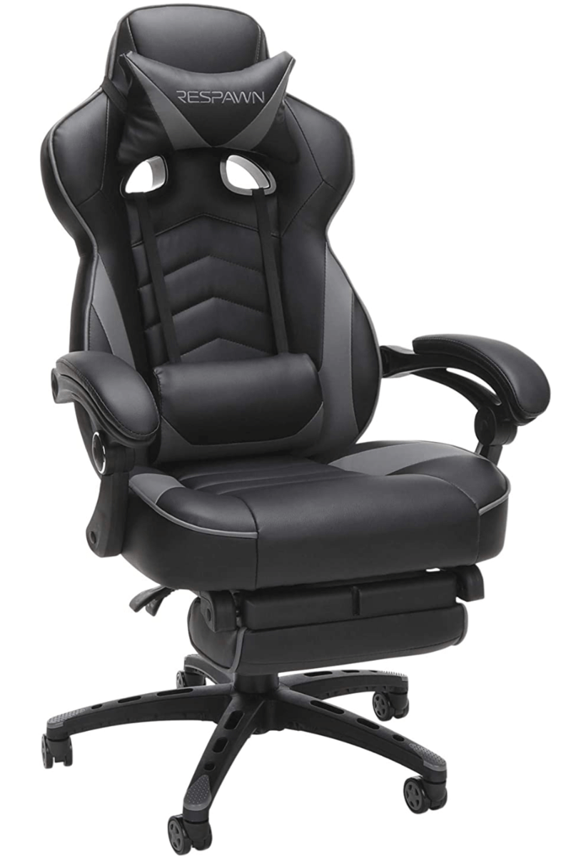  RESPAWN 110 Racing Style Gaming Chair, Reclining Ergonomic Chair with Footrest, in Gray