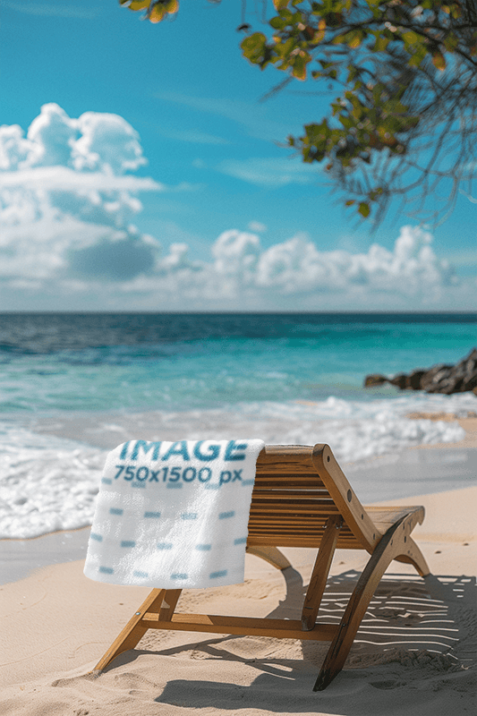 Ai Created Mockup Featuring A Towel Placed On A Chair At The Beach