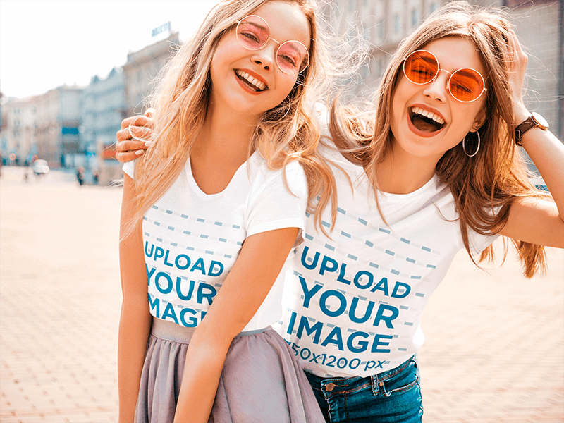 T Shirt Mockup Featuring Two Young Women Having Fun