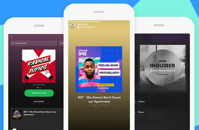 a mockup design featuring some phones in a vertical way with some podcasts covers on them