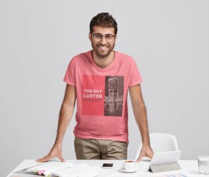 Studio Mockup Of A Man With Glasses Wearing A T Shirt In A Work Setting