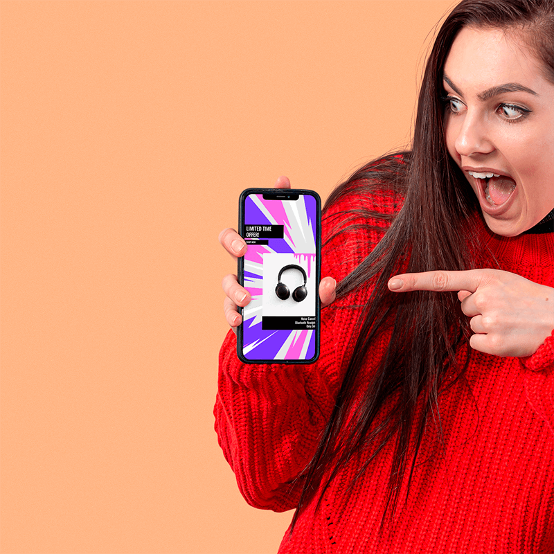 Digital Mockup Of A Woman Pointing At The Screen Of Her Iphone