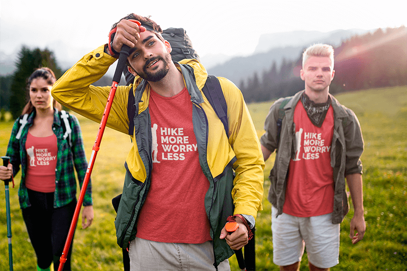 T Shirt And Tank Top Mockup Of A Group Of Friends Hiking