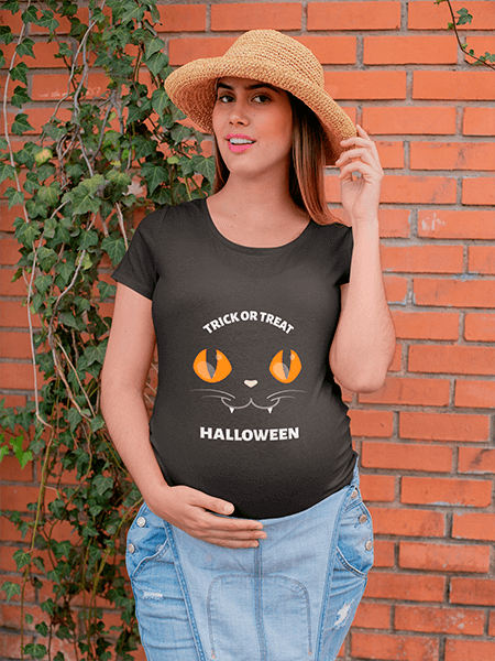 T Shirt Mockup Of A Pregnant Woman Posing In Front Of A Brick Wall