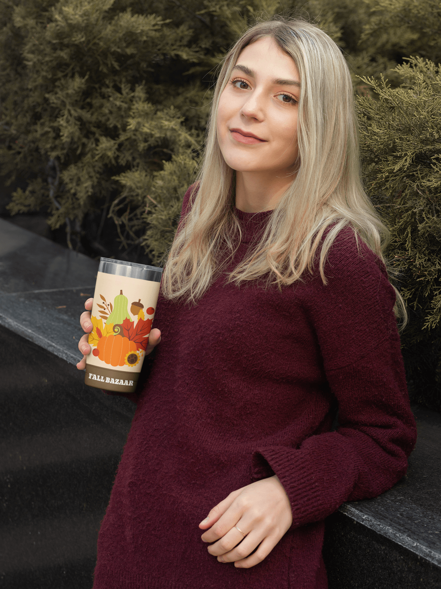 Travel Mug Mockup Of A Woman In An Autumn Outfit