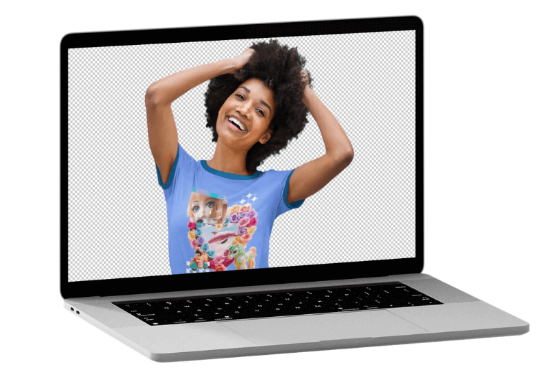 A Picture Of A Woman With The Background Removed, Seamlessly Fitting Into A Laptop