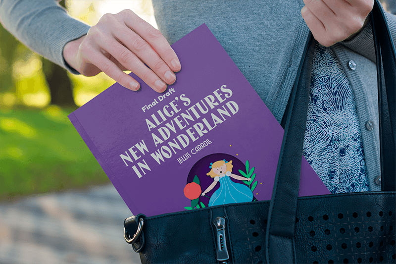 Mockup Of A Woman Pulling A Book Out Of Her Purse