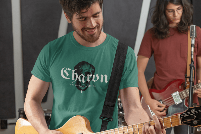 T Shirt Mockup Of A Man Playing Guitar