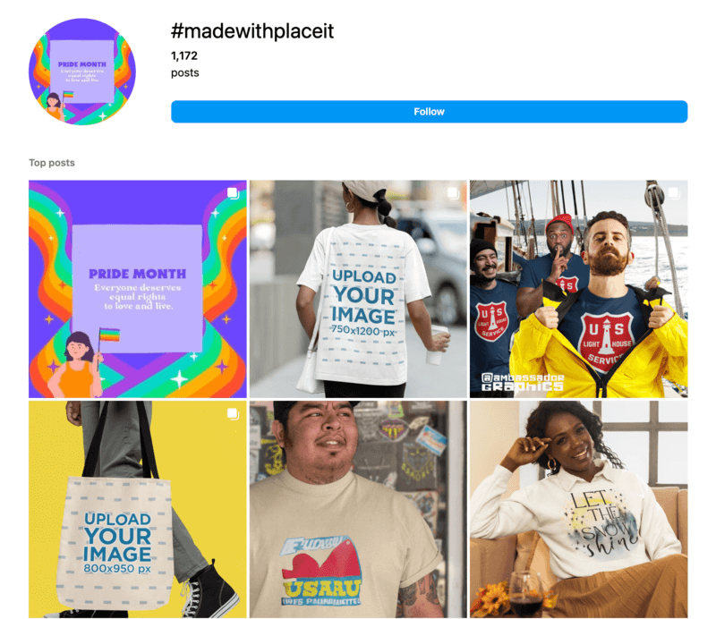 A Screenshot Of Placeit's Hashtag #madewithplaceit To Encourage User Generated Content