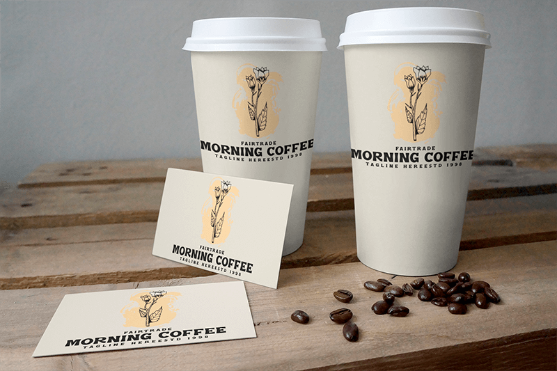 Mockup Of Two Coffee Cups And Two Business Cards