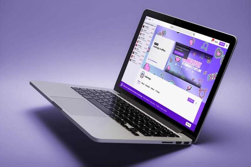 Macbook Mockup Showing A Twitch Channel With Custom Assets