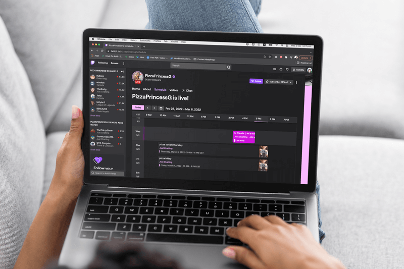 Macbook Mockup Showing A Twitch Streamers Scheedule